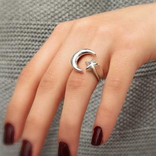 Hk Gümüş Erkek Yüzük Ay Yıldız |Gümüş Takı Hediyelik Ürünler