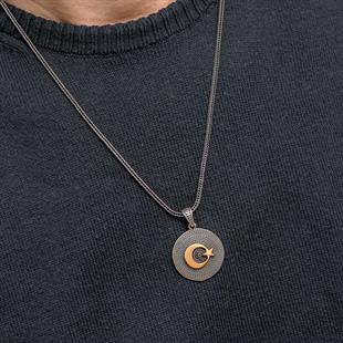 Hk Gümüş Erkek Kolye Ay Yıldızlı |Gümüş Takı Hediyelik Ürünler