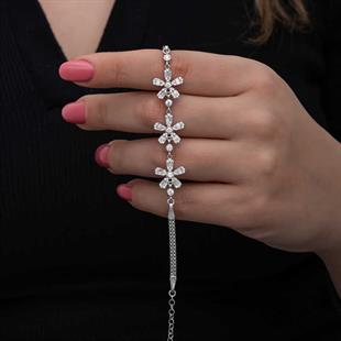 Hk Gümüş Kadın Bileklik Baget Çiçek Desenli |Gümüş Takı Hediyelik Ürünler