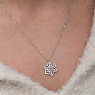 Gümüş Baget Taşlı Çiçek Kadın Kolye