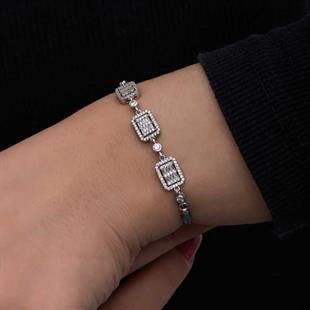 Hk ​Gümüş Kadın Bileklik Baget Taşlı |Gümüş Takı Hediyelik Ürünler