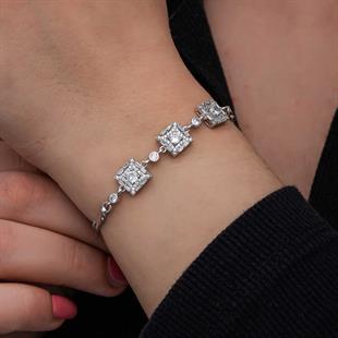 Hk ​Gümüş Kadın Bileklik Baget Taşlı |Gümüş Takı Hediyelik Ürünler