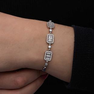 Hk ​Gümüş Kadın Bileklik Baget Taşlı |Gümüş Takı Hediyelik Ürünler