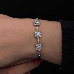 Hk ​Gümüş Kadın Bileklik Baget Taşlı |Gümüş Takı Hediyelik Ürünler