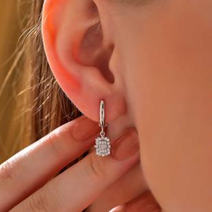 Hk Gümüş Kadın Küpe Baget Taşlı |Gümüş Takı Hediyelik Ürünler