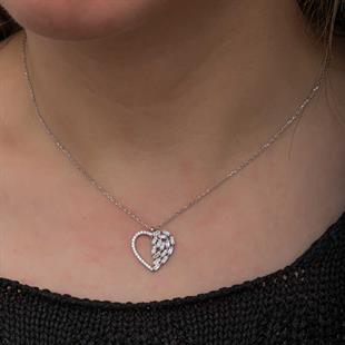 Hk Gümüş Kadın Kolye Baget Taşlı Kalp |Gümüş Takı Hediyelik Ürünler