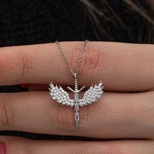 Hk Gümüş Kadın Kolye Baget Taşlı Mikail Kılıcı |Gümüş Takı Hediyelik Ürünler