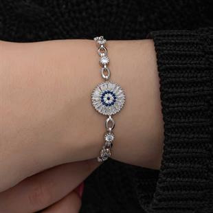 Hk ​Gümüş Kadın Bileklik Baget Taşlı Nazar |Gümüş Takı Hediyelik Ürünler