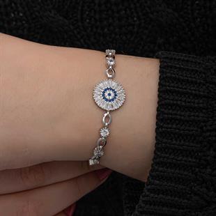 Hk ​Gümüş Kadın Bileklik Baget Taşlı Nazar |Gümüş Takı Hediyelik Ürünler