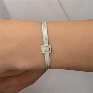 Hk Gümüş Kadın Bileklik Baget Taşlı Trabzon Hasır |Gümüş Takı Hediyelik Ürünler