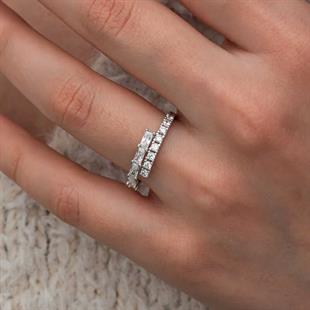 Gümüş Baget Taşlı Yarımtur Kadın Yüzük