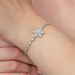 Hk Gümüş Kadın Bileklik Beyaz Lotus Çiçeği Su Yolu |Gümüş Takı Hediyelik Ürünler