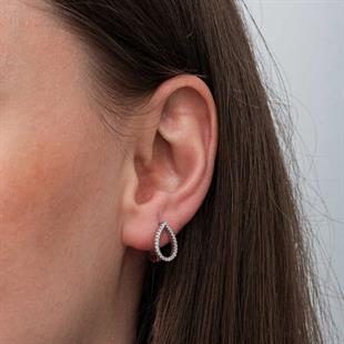 Hk Gümüş Kadın Küpe Beyaz Taşlı Damla |Gümüş Takı Hediyelik Ürünler