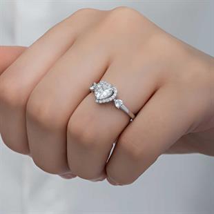 Hk Gümüş Kadın Yüzük Beyaz Taşlı Kalpli |Gümüş Takı Hediyelik Ürünler