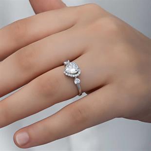 Hk Gümüş Kadın Yüzük Beyaz Taşlı Kalpli |Gümüş Takı Hediyelik Ürünler