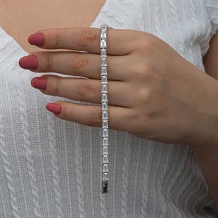 Hk Gümüş Kadın Bileklik Beyaz Taşlı Su Yolu |Gümüş Takı Hediyelik Ürünler