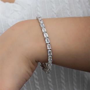 Hk Gümüş Kadın Bileklik Beyaz Taşlı Su Yolu |Gümüş Takı Hediyelik Ürünler