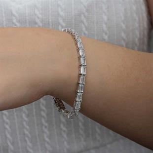 Hk Gümüş Kadın Bileklik Beyaz Taşlı Su Yolu |Gümüş Takı Hediyelik Ürünler