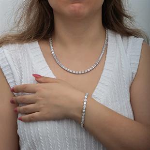 Hk Gümüş Kadın Set Beyaz Taşlı Su Yolu |Gümüş Takı Hediyelik Ürünler