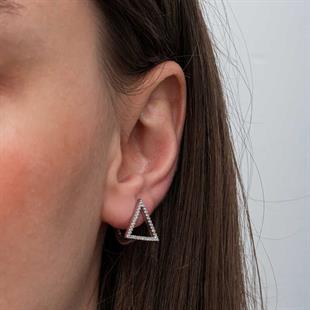 Hk Gümüş Kadın Küpe Beyaz Taşlı Üçgen|Gümüş Takı Hediyelik Ürünler