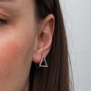 Hk Gümüş Kadın Küpe Beyaz Taşlı Üçgen|Gümüş Takı Hediyelik Ürünler