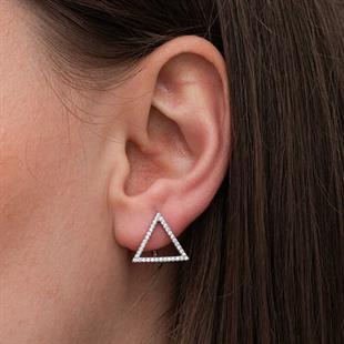 Hk Gümüş Kadın Küpe Beyaz Taşlı Üçgen|Gümüş Takı Hediyelik Ürünler