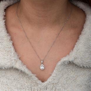 Hk Gümüş Kadın Set Beyaz Zirkon Taşlı Damla |Gümüş Takı Hediyelik Ürünler