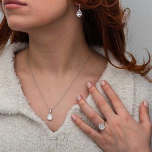 Hk Gümüş Kadın Set Beyaz Zirkon Taşlı Damla |Gümüş Takı Hediyelik Ürünler