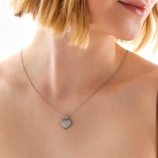 Hk Gümüş Kadın Kolye Bombeli Kalp |Gümüş Takı Hediyelik Ürünler