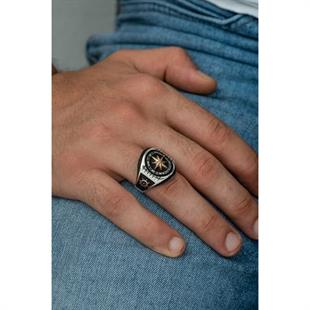 Hk Gümüş Erkek Yüzük Çapa Detaylı Pusula |Gümüş Takı Hediyelik Ürünler