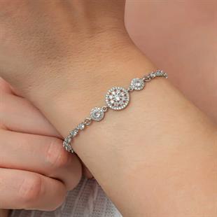 Hk Gümüş Kadın Bileklik Çember Beyaz Taşlı Su Yolu |Gümüş Takı Hediyelik Ürünler