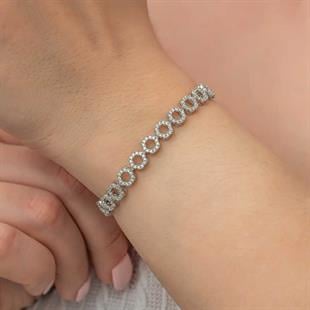 Hk Gümüş Kadın Bileklik Çember Beyaz Taşlı Su Yolu |Gümüş Takı Hediyelik Ürünler