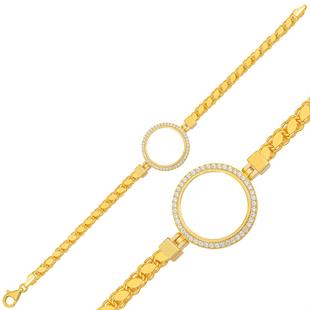 Hk Gümüş Kadın Bileklik Çeyrek Takılabilen Altın Kaplama |Gümüş Takı Hediyelik Ürünler