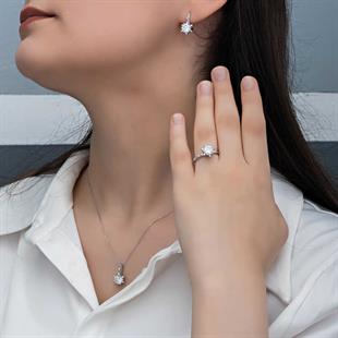 Hk ​Gümüş Kadın Set Çiçek Desenli |Gümüş Takı Hediyelik Ürünler