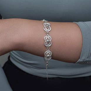Hk Gümüş Kadın Bileklik Çiçek Motifli Telkari |Gümüş Takı Hediyelik Ürünler
