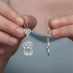 Hk Gümüş Kadın Küpe Çiçek Motifli Telkari |Gümüş Takı Hediyelik Ürünler