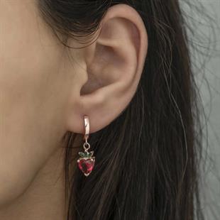 Hk Gümüş Kadın Küpe Çilek Figür Meyve |Gümüş Takı Hediyelik Ürünler