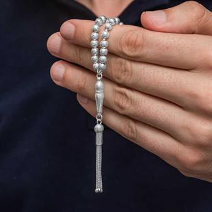 Hk Gümüş Erkek Tesbih Çizgili Yuvarlak |Gümüş Takı Hediyelik Ürünler