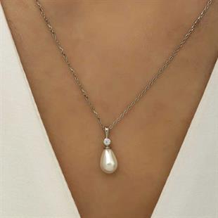 Hk Gümüş Kadın Kolye Damla İnci |Gümüş Takı Hediyelik Ürünler