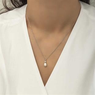 Hk Gümüş Kadın Kolye Damla İnci |Gümüş Takı Hediyelik Ürünler