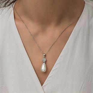 Hk Gümüş Kadın Küpe Damla İnci Kadın Kolye|Gümüş Takı Hediyelik Ürünler