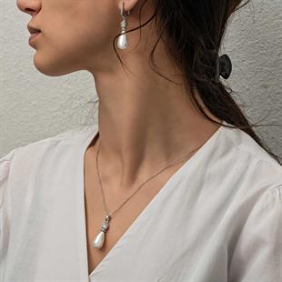 Hk Gümüş Kadın Set Damla İnci |Gümüş Takı Hediyelik Ürünler