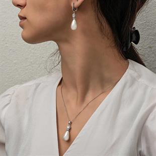 Hk Gümüş Kadın Set Damla İnci |Gümüş Takı Hediyelik Ürünler