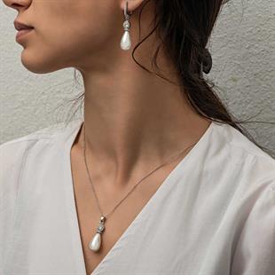 Hk Gümüş Kadın Set Damla İnci |Gümüş Takı Hediyelik Ürünler