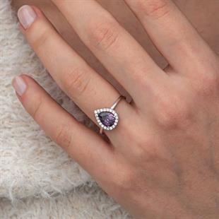 Gümüş Damla Mor Taşlı Kadın Yüzük