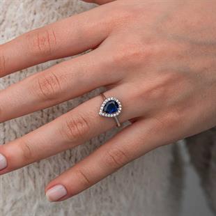 Gümüş Damla Safir Taşlı Kadın Yüzük