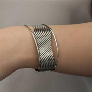 Hk Gümüş Kadın Bilezik Eskitme Desenli |Gümüş Takı Hediyelik Ürünler