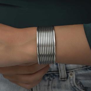 Hk Gümüş Kadın Bilezik Eskitme Desenli |Gümüş Takı Hediyelik Ürünler