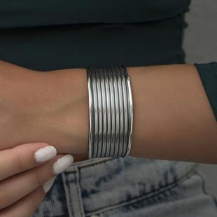 Hk Gümüş Kadın Bilezik Eskitme Desenli |Gümüş Takı Hediyelik Ürünler