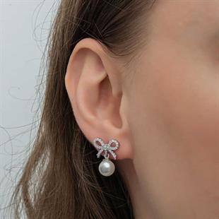 Hk Gümüş Kadın Küpe Fiyonk İnci Çivili |Gümüş Takı Hediyelik Ürünler